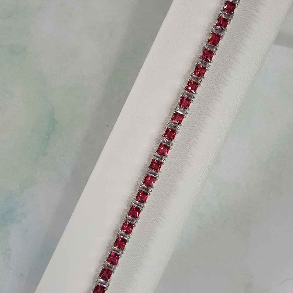 Ruby n White Cubic Zirconia Tennis Bracelet - Picture 4 of 5